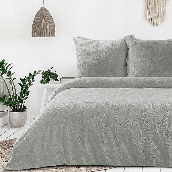 Pościel 140x200/2 części Mikrofibra Tłoczona Flano na Zimę Srebrna