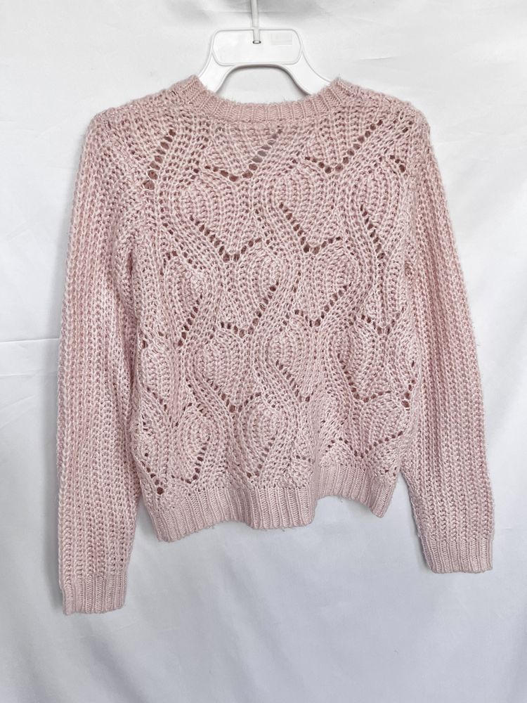 Różowy sweter ażurowy h&m