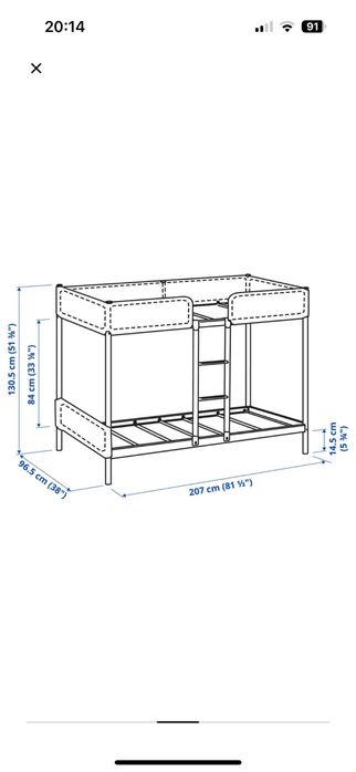 IKEA TUFFING Rama łóżka piętrowego, ciemnoszary, 2 x materac 90x200 cm