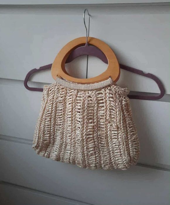 beżowa torba mała torebka szydełkowa pleciona boho bag crochet retro