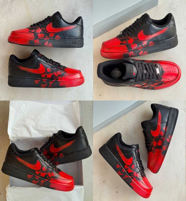 Мужские кроссовки Nike Air Force 1 Low Custom Blood Black Red 41-45