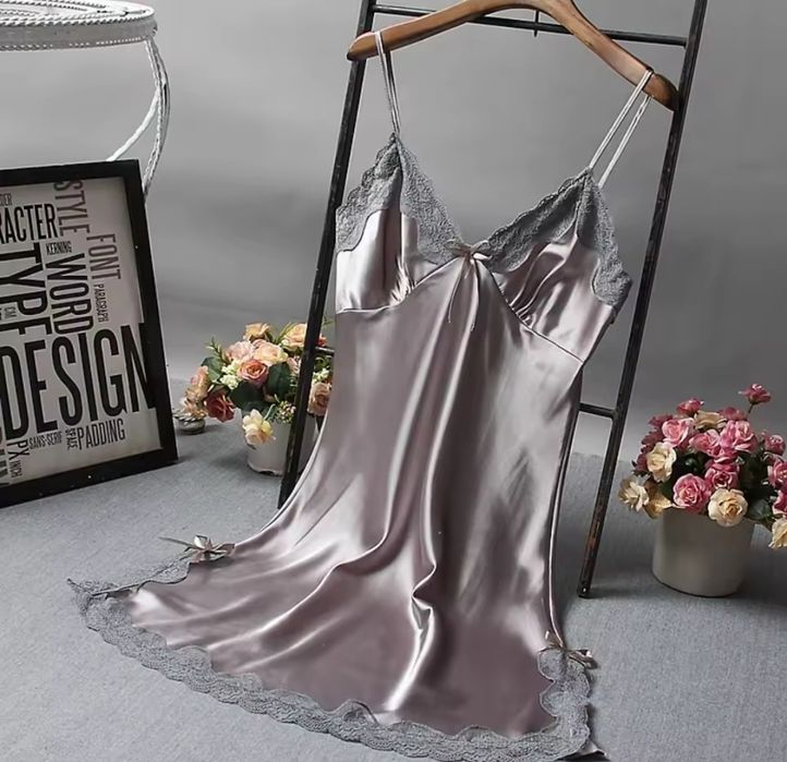 Эротический сексуальный пеньюар кружево серебро