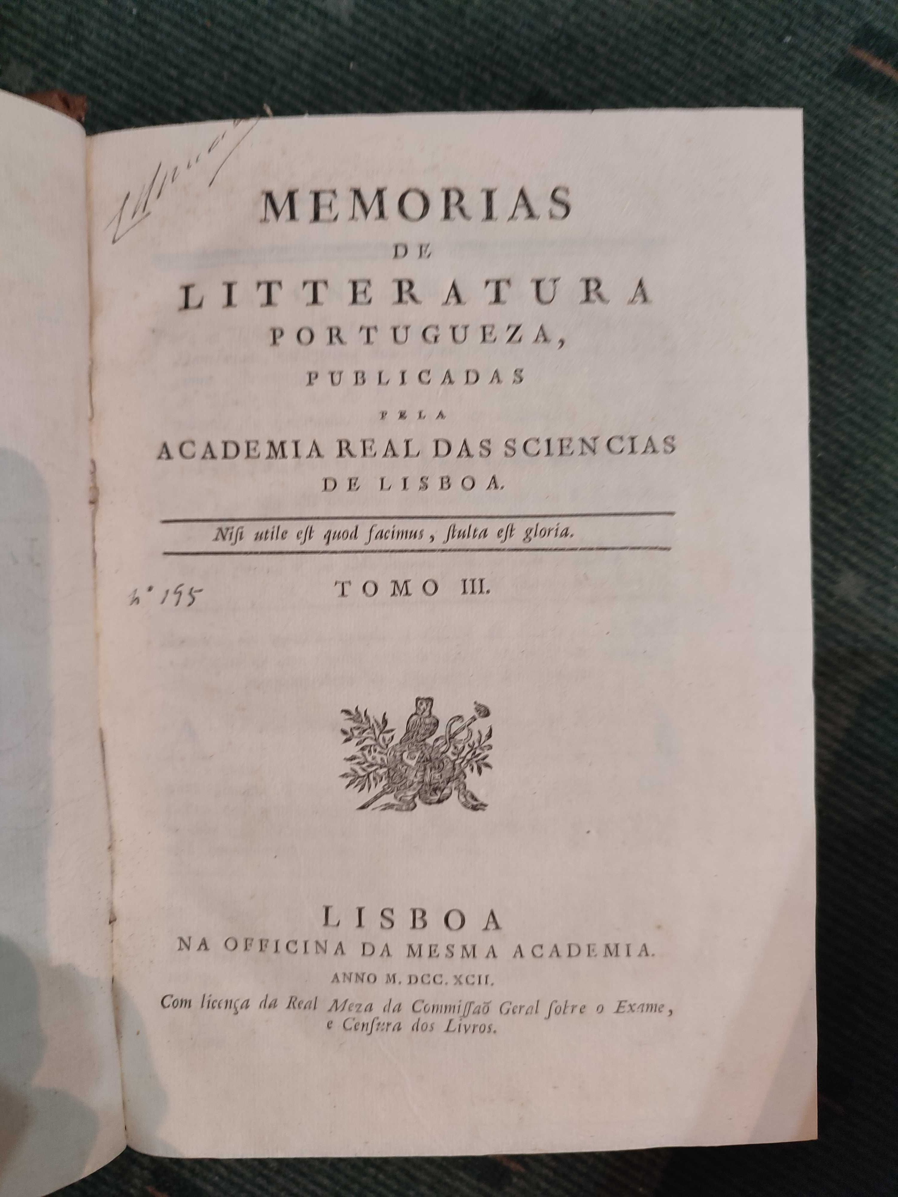 5 volumes Memórias de Litteratura Portugueza Edição Séc XVIII, Séc XIX