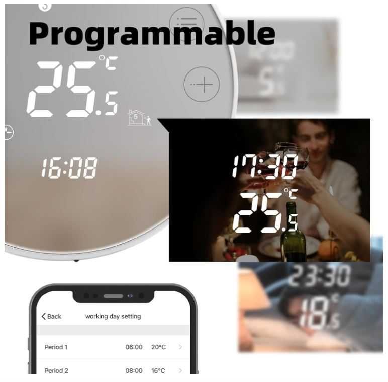 Inteligentny termostat Beok TGR86WIFI-WPB do sterowania kotłem gazowym