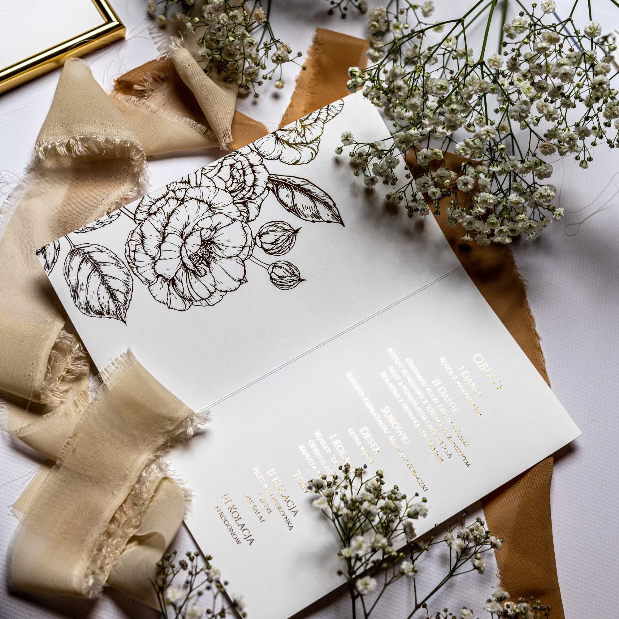 Menu na stół weselny GLAMOUR golden rose