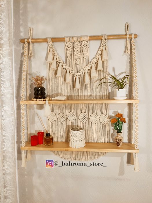 Настінна поличка (панно, подарунок, Макраме, декор, бохо, ручна робота