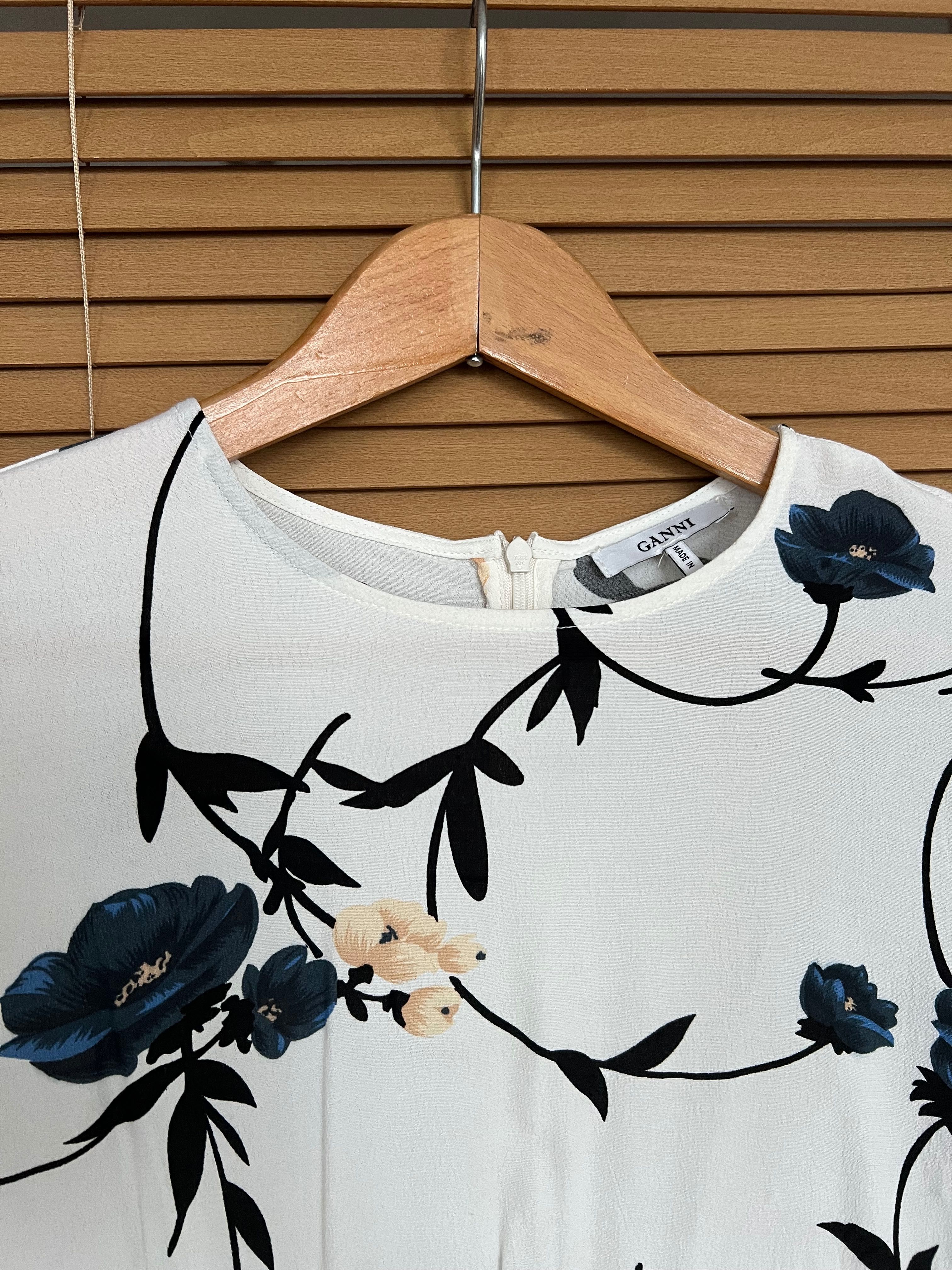 GANNI piękna minimalistyczna sukienka wiskoza 34 XS kremowa kwiaty
