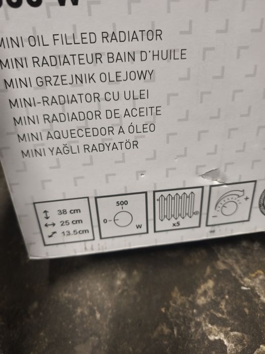 Mały Grzejnik olejowy 500 W biały 38x13 cm Polecam