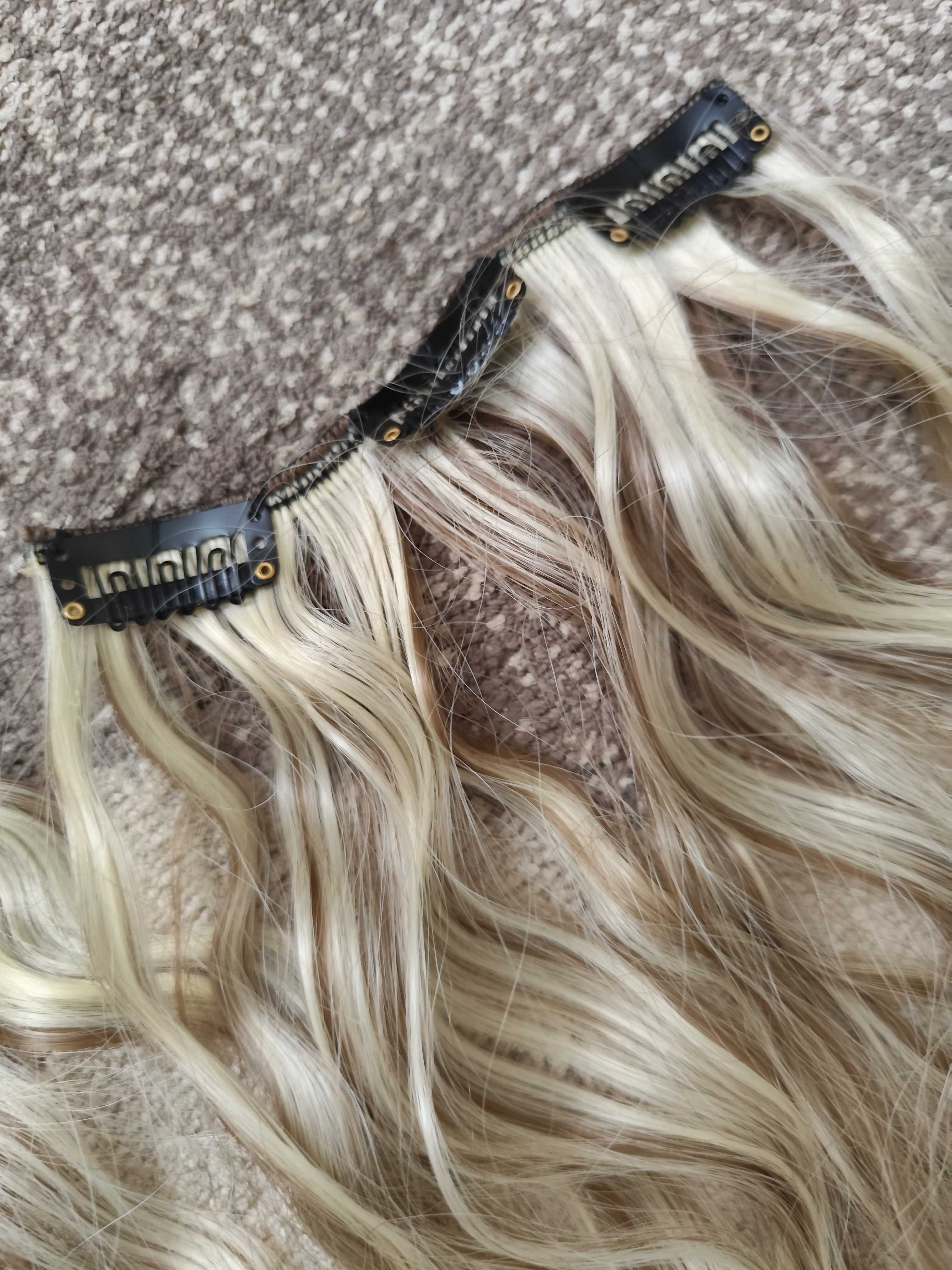 Włosy syntetyczne taśmy 150 g zestaw pasemka blond brąz falowane