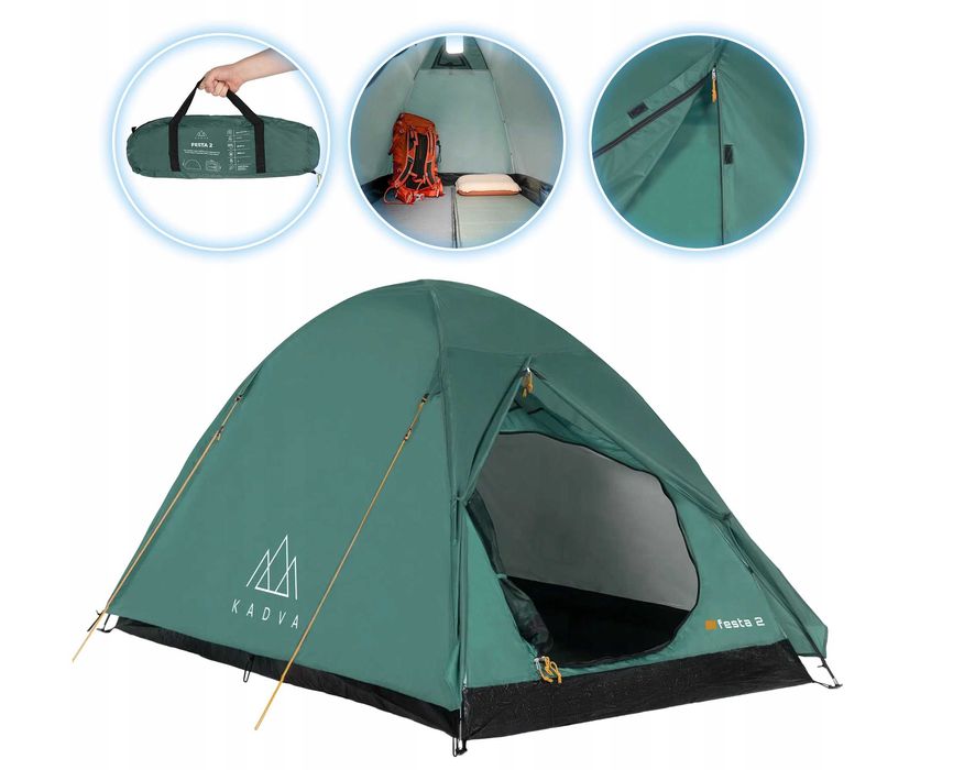 Lekki namiot kempingowy 2 osobowy KADVA turystyczny WODOODPORNY