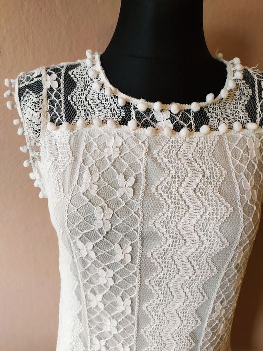 Biała koronkowa sukienka Boho koronka S/M 36/38 koronka narzutka