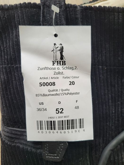 FHB spodnie sztruksowe grube