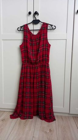 czerwona sukienka w kratkę, r. 170, S, H&M