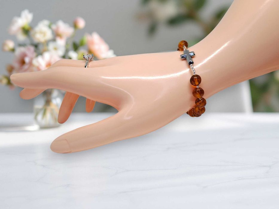 Bransoletka różaniec, dziesiątka różańca, BURSZTYN bałtycki #1015