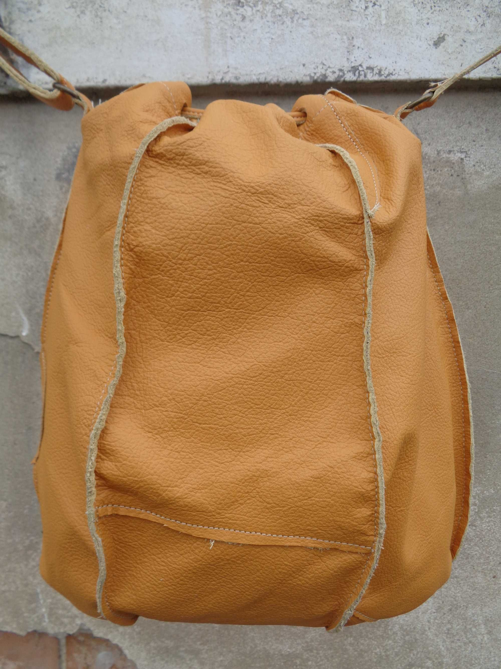 Artystyczna duża skórzana torba-worek z gałęzią i kwiatami.   Handmade