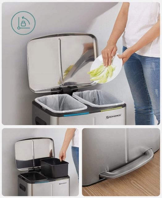 SONGMICS Kosz na śmieci kuchenny 2 x 20 l, srebrne LTB40NL