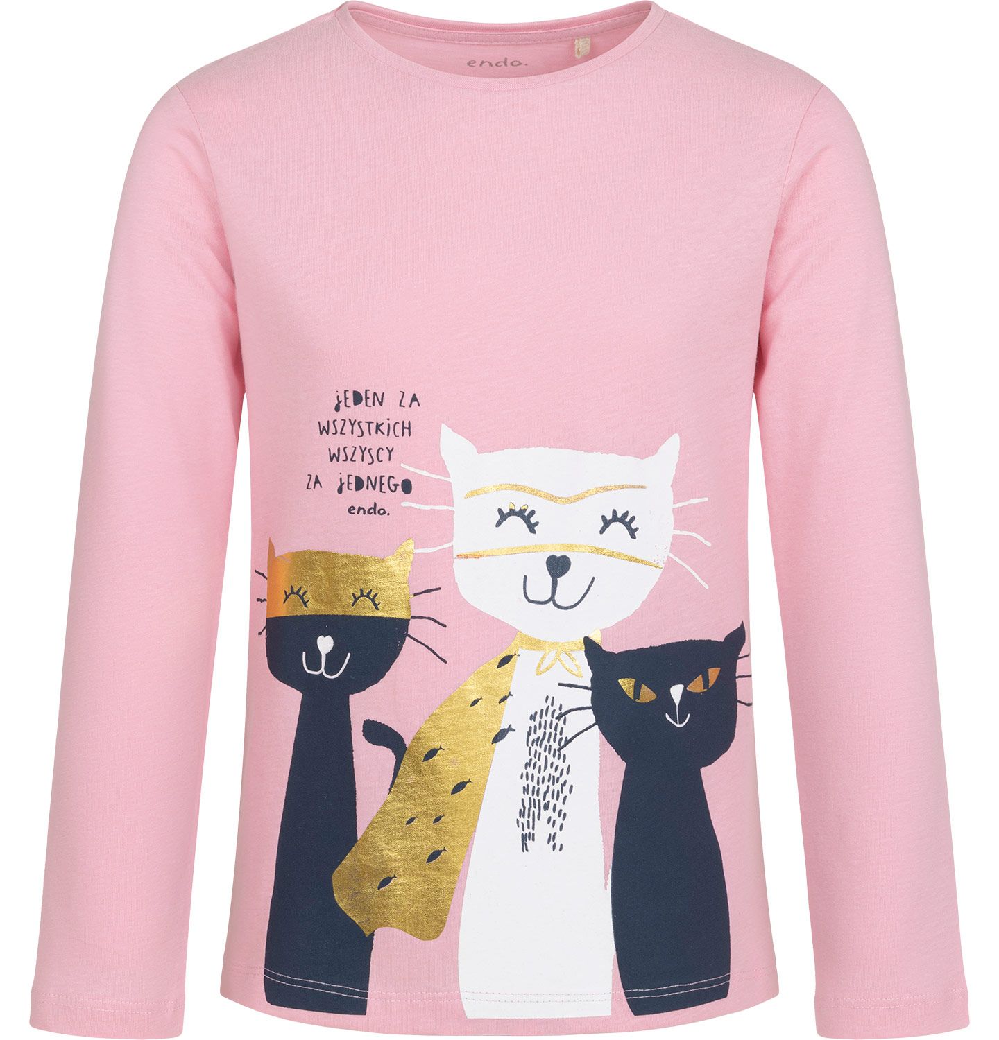 Bluzka dla dziewczynki z długim rękawem Banda Kotów 140 Różowa Endo