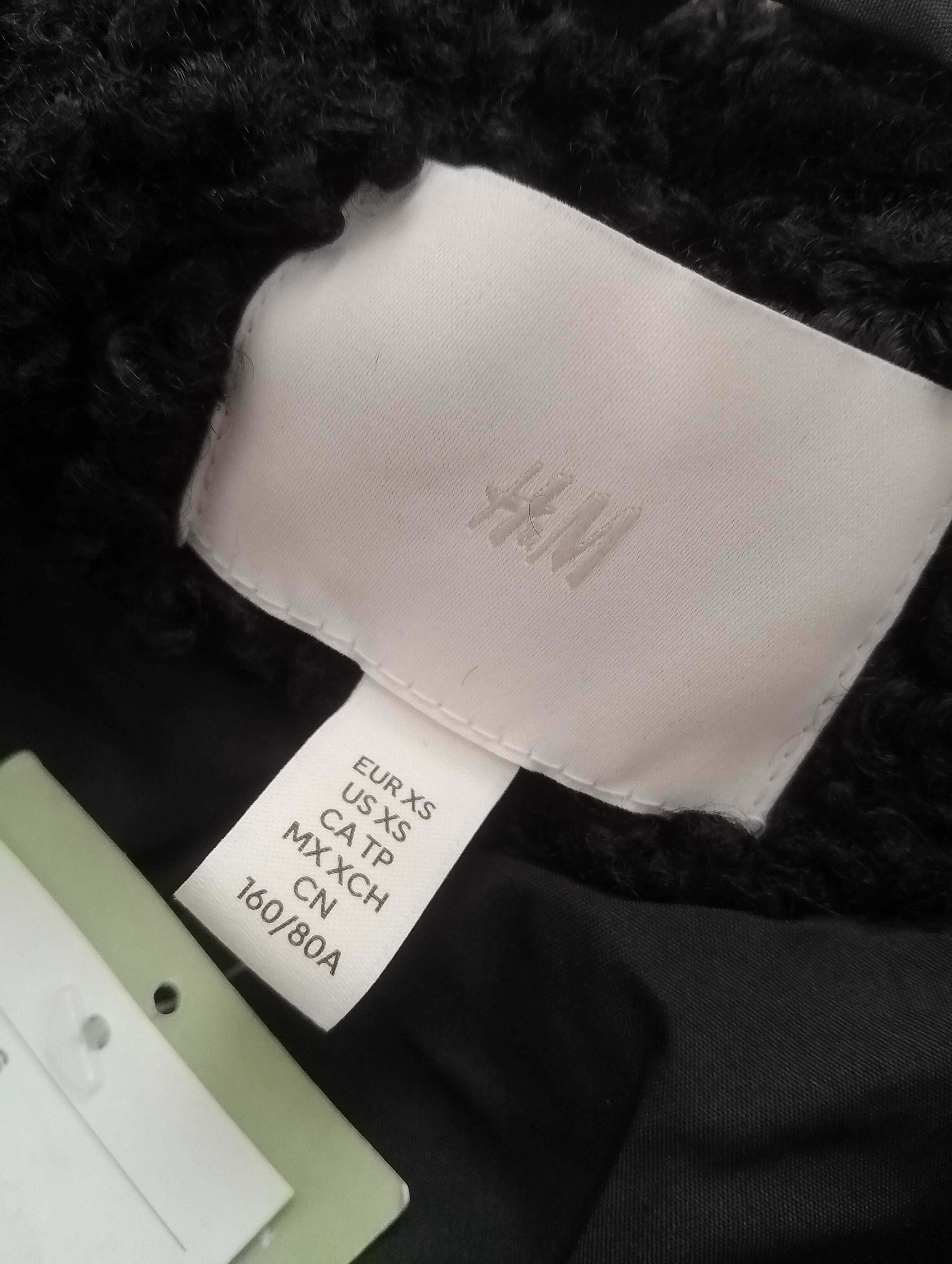 H&M czarne futerko kurtka płaszcz miś baranek misiek 34 XS