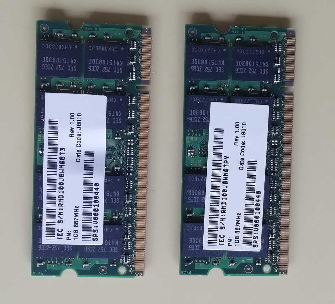 RAM DDR2 para PC Portátil, 2GB (2x1GB Pareados)