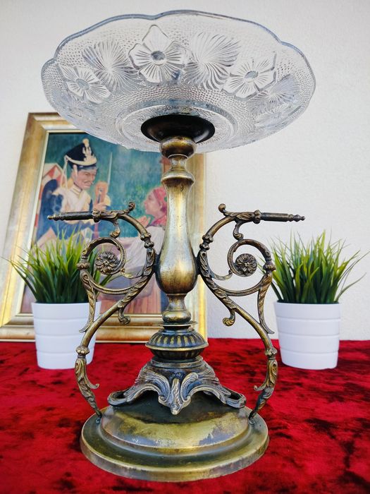 Unikatowa piekna duża mosiężna patera owocarka