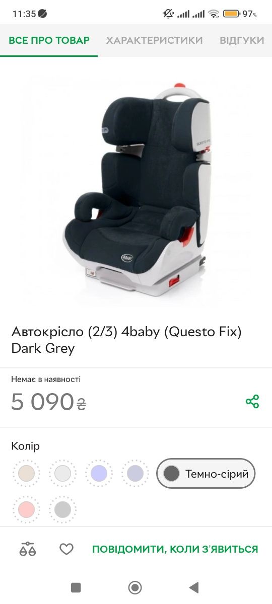 автокресло 4baby Questo Fix isofix 15-36 кг