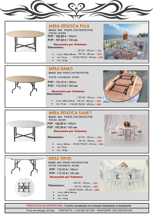Mesas para eventos, Mesas de centro, mesas de jantar, mesas de apoio
