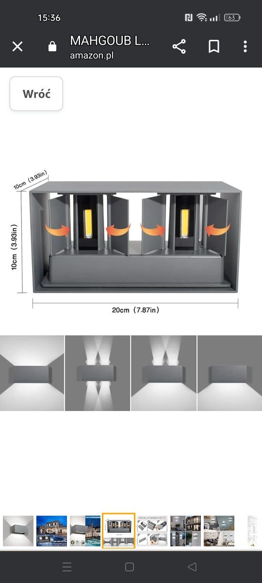 Lampa ścienna LED wewnętrzna/zewnętrzna, 24W 6000K,