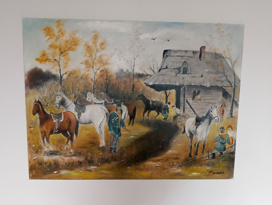 Obraz 80/60 cm ludzie i konie