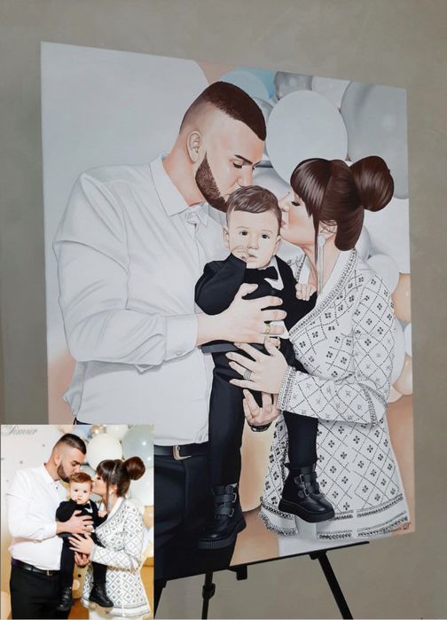 Портрет олівцем / фарбою на холсті на замовлення ручна робота