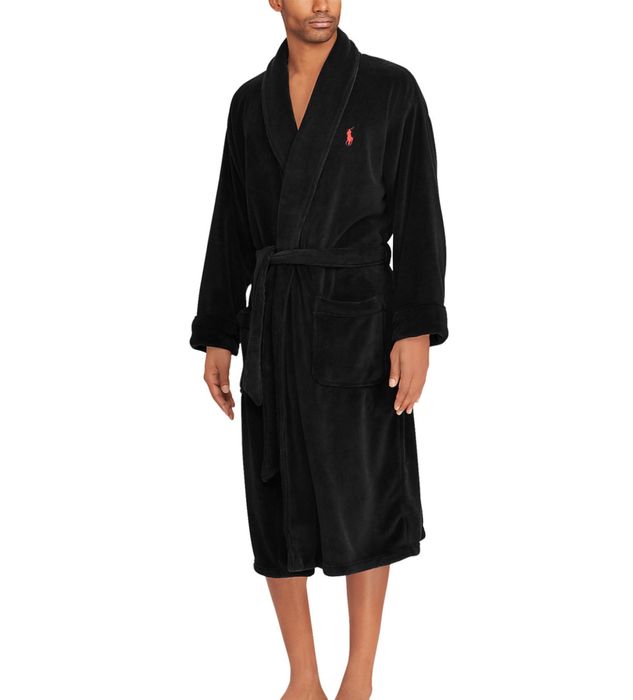 Мужской халат черный Polo Ralph Lauren Soft Cotton Kimono Velour Robe