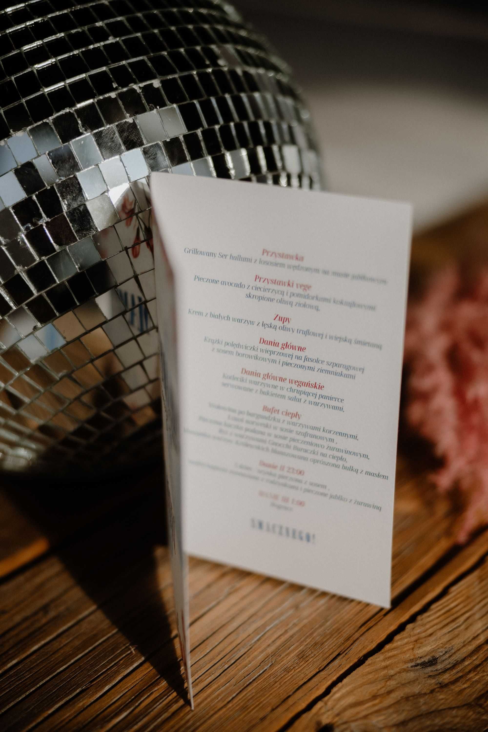 Menu na stół weselny  Mamma Mia