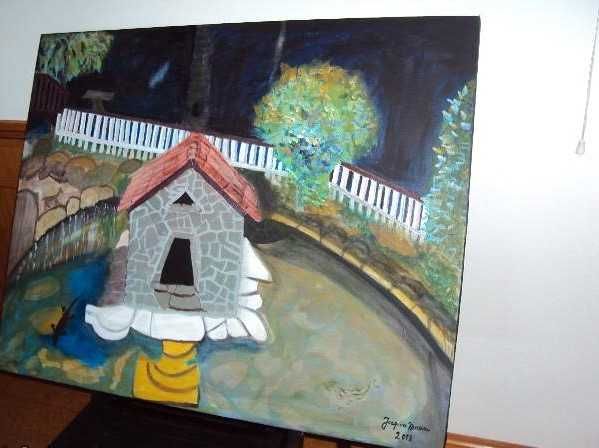 Tela pintada à mão. Dimensão da tela 0,78cm altura X 0,92cm largura