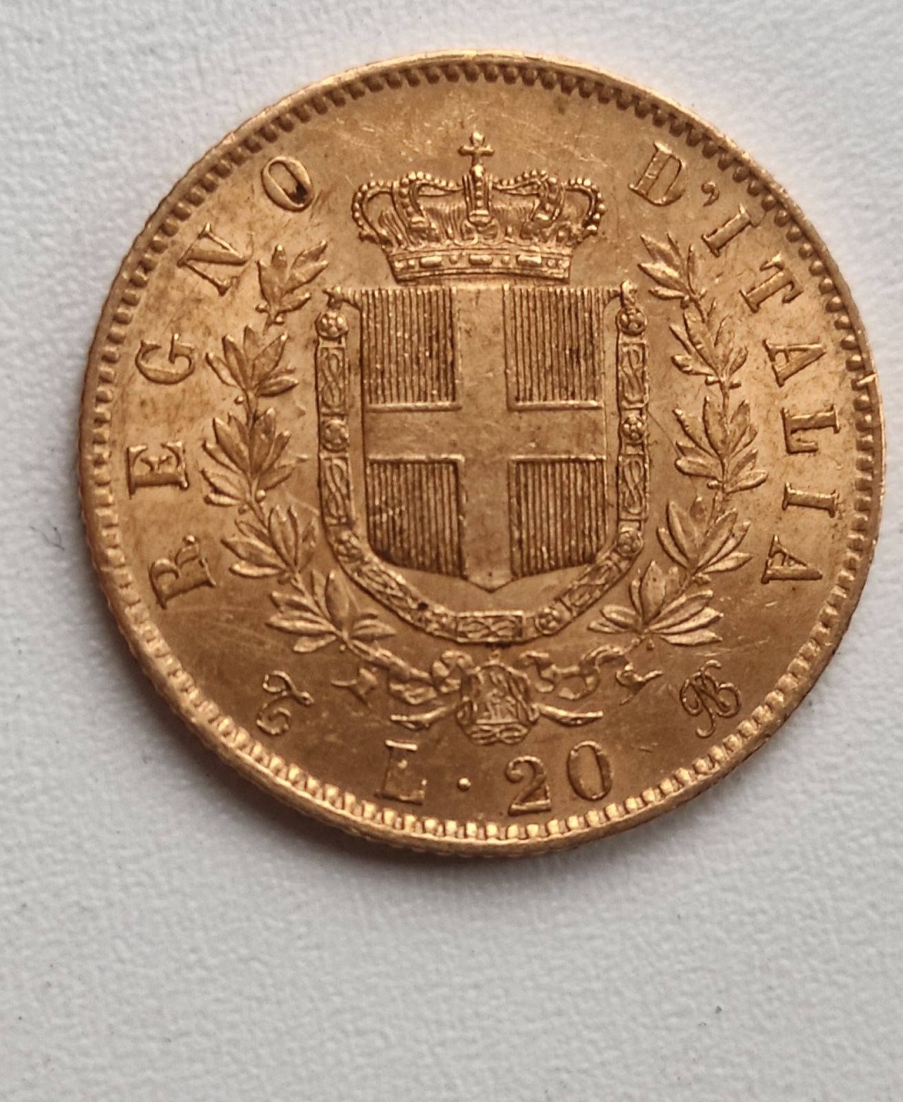 1862 год 20 лир золото 900пробы. Антикварная монета Италия NS4