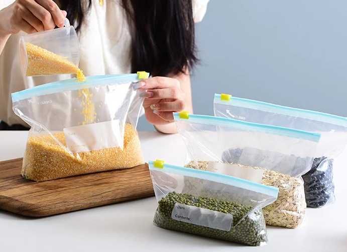Conjunto com 10 Sacos Zip Lock Reutilizáveis Alimentos Seguro NOVO