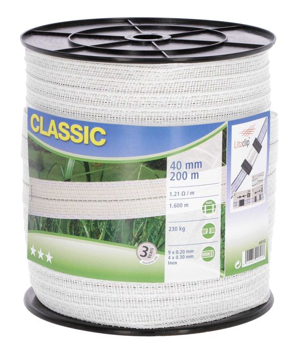 Taśma CLASSIC 200m, 40mm, biała, 13 przewodników