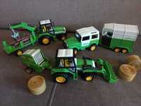Zestaw rolniczy, traktor, koparka, jeep z przyczepą