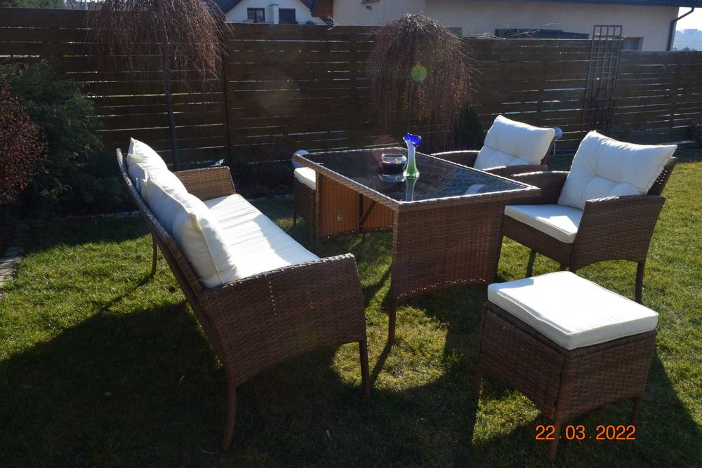 zestaw ogrodowy technorattan ODESSA sofa 3  2szt fotel 2szt pufa miod