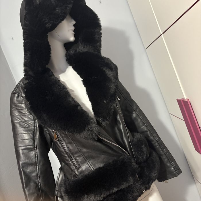Ramoneska sztuczne futro kurtka m butik czarna