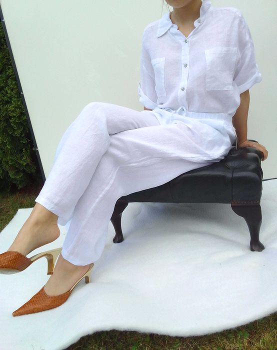 Lniany komplet spodnie koszula 100% len puro lino S M L uniwersalny