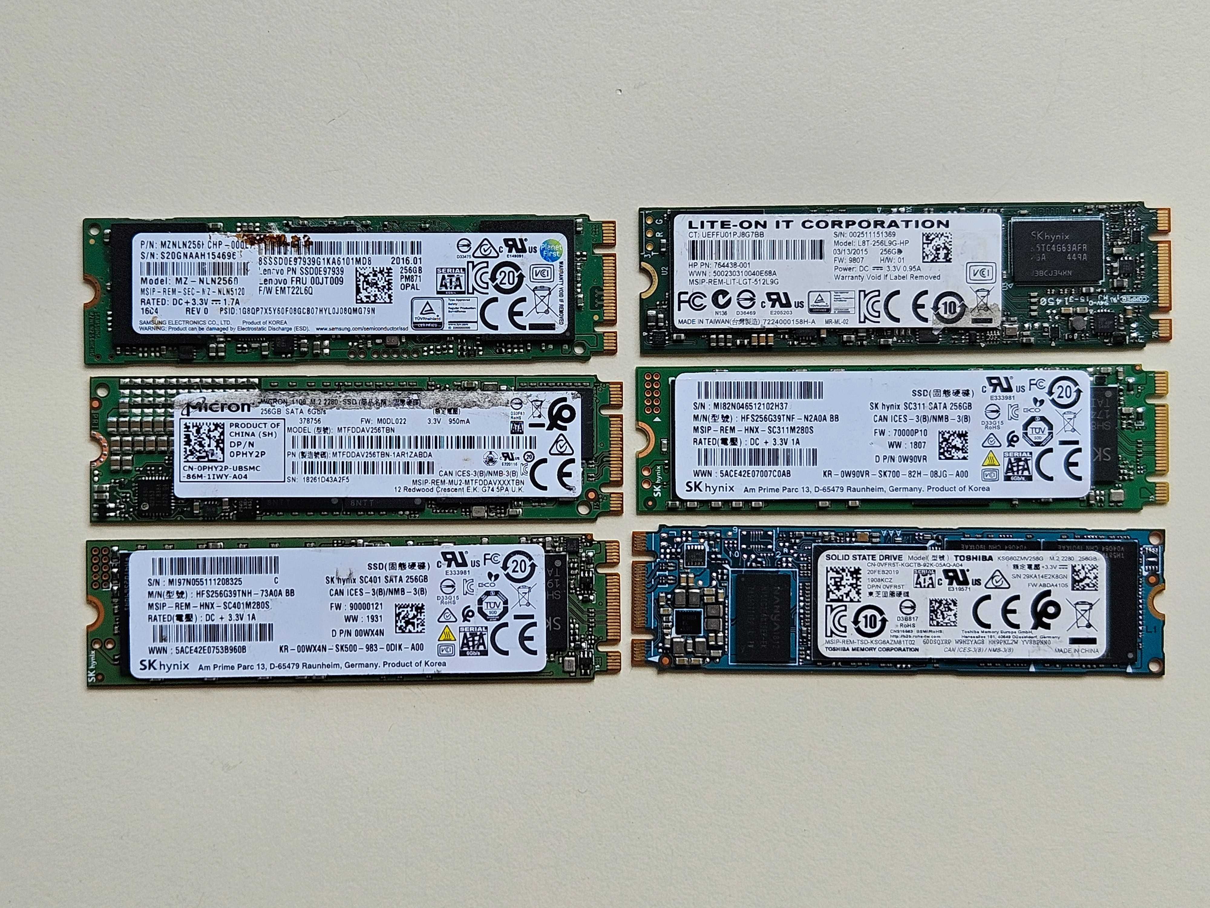 SSD 256Gb M.2 SATA 2280 Toshiba Samsung SK hynix Micron