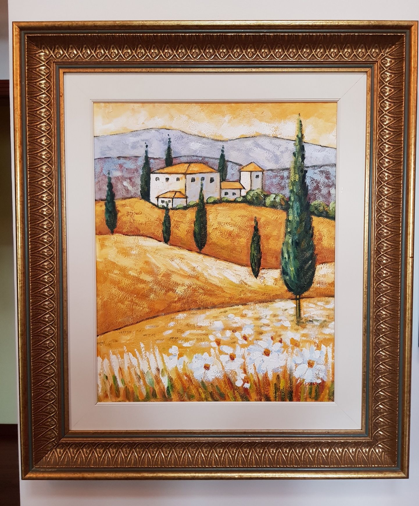 Quadro a óleo sobre tela com paisagem toscana