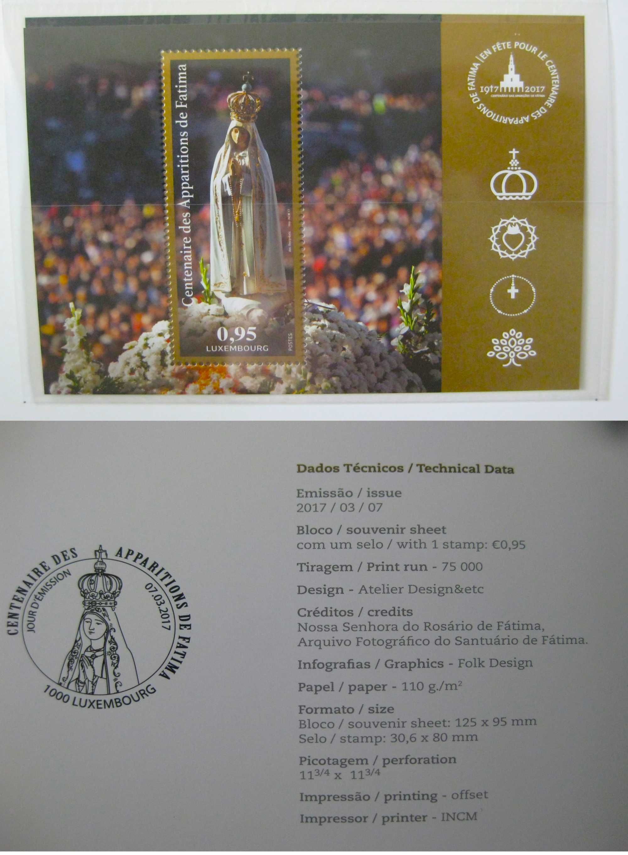 Carteira de Selos do Centenário das Aparições Fátima NOVA