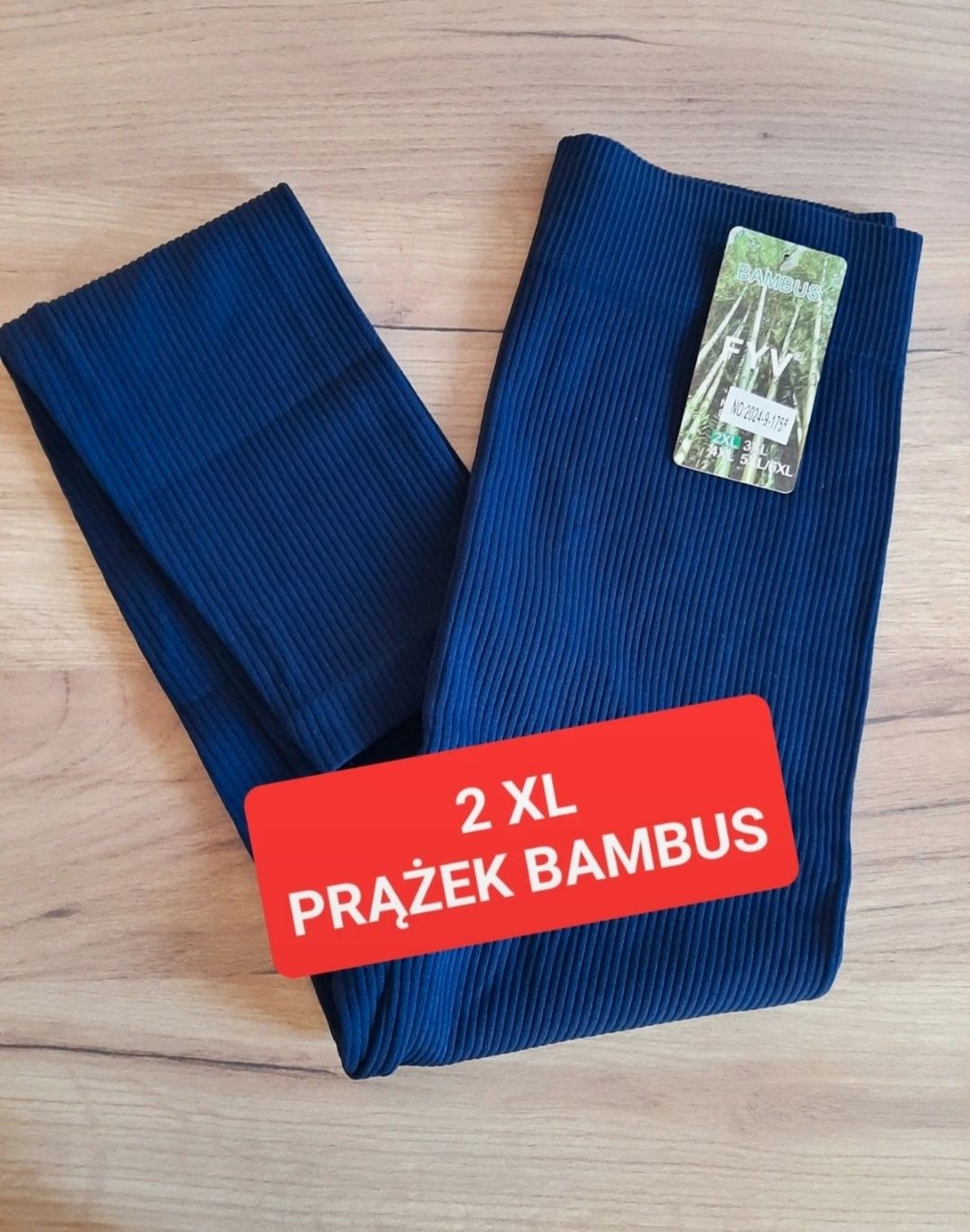 Nowe Leginsy 2 XL 44 bambusowe granatowe prążkowane prążek wysoki stan