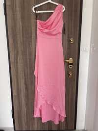Sukienka długa satynowa asos 38 na wesele ślub różowa asymetryczna