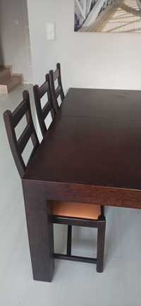 Stół dębowy 160x90(rozkł do 260x90)+6 krzeseł+dębowy stolik kawowy