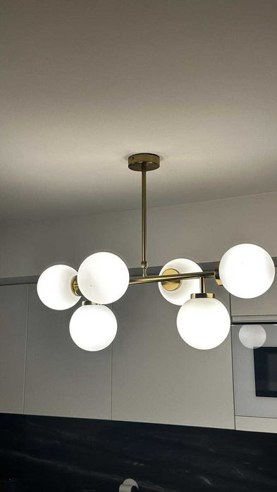 Modern Brass & Glass Globe Ceiling Light – 6 Bulbs
