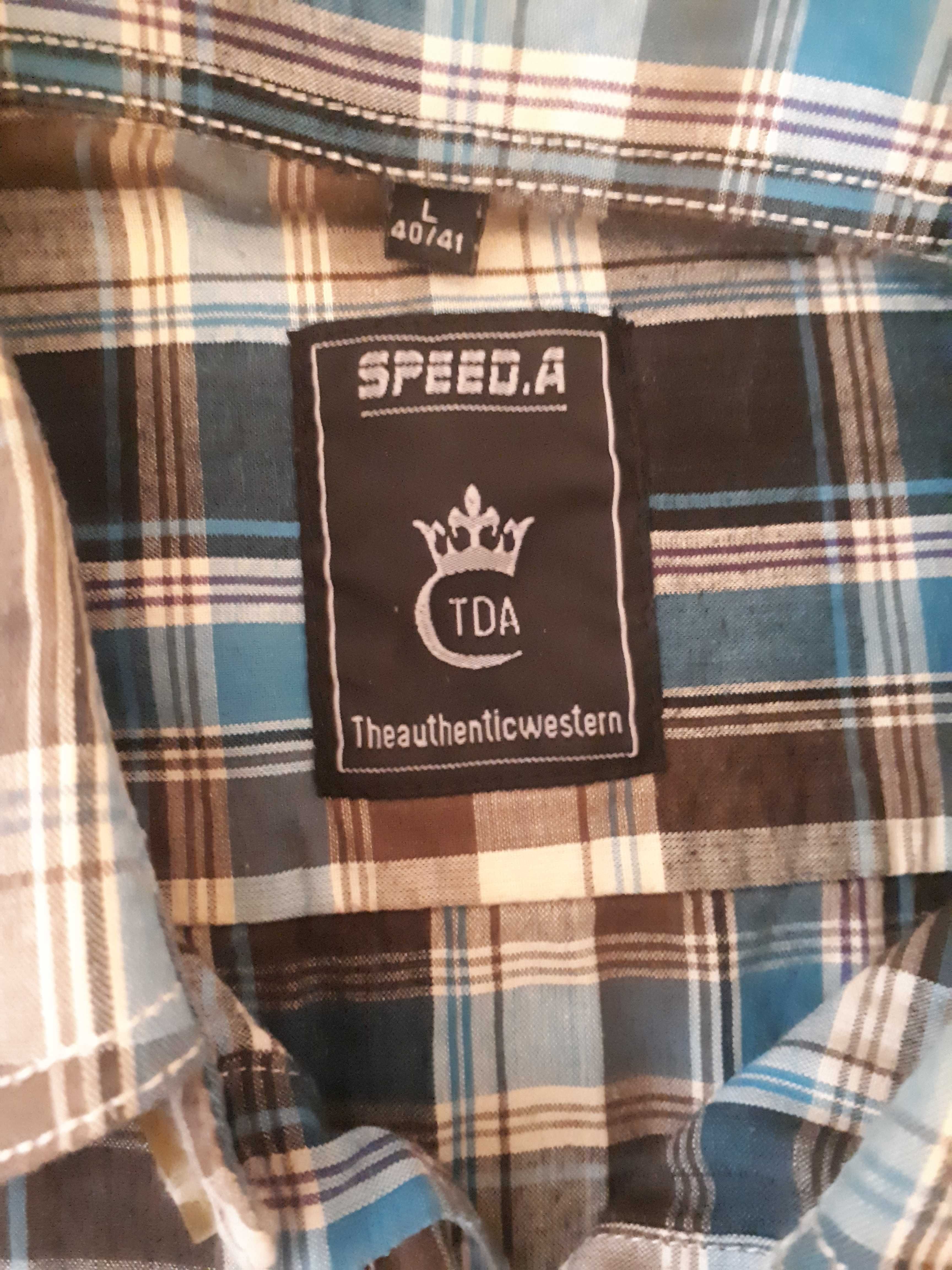 Speed.D TDA Niebieska krata koszula męska, krótki rękaw bdb stan