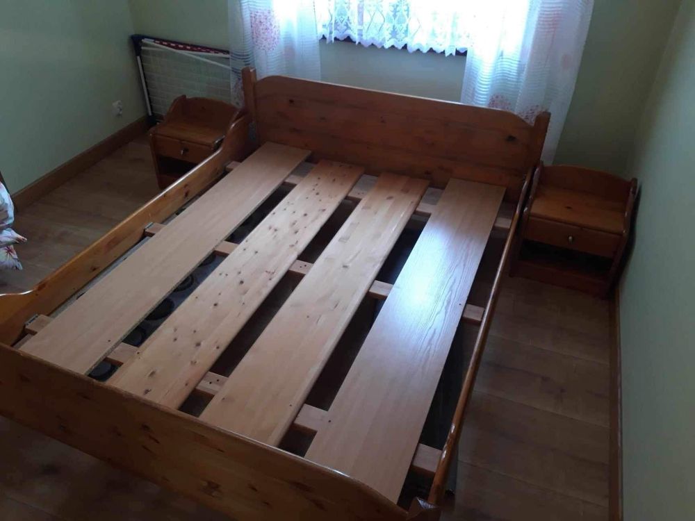 Łóżko 160x200 drewniane, sosna, szafka nocna, szafa, garderoba
