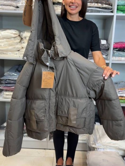 Жіноча вкорочена куртка на осінь, куртка кольору хакі