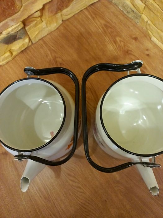 Чайник емальований новий СССР СРСР квіти листя білий емаль